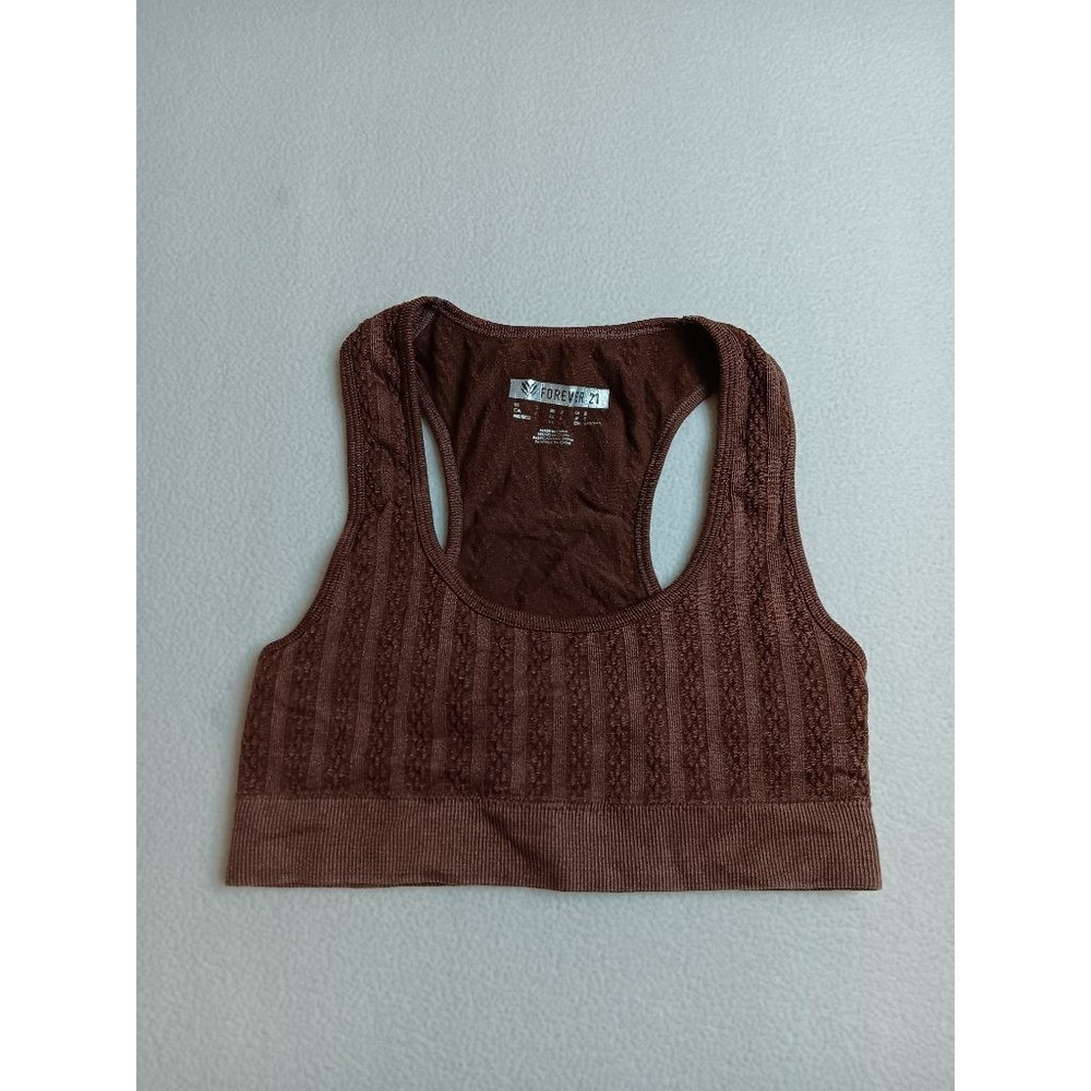 Forever 21 Womens Sports Bra S Brown Seamless Racerback Ribbed Textured Bralette